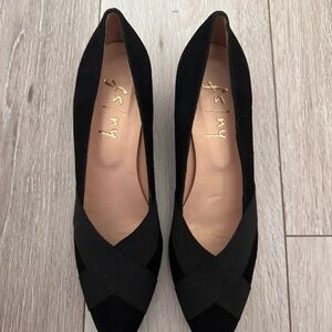French Sole Black Crisscross Heels